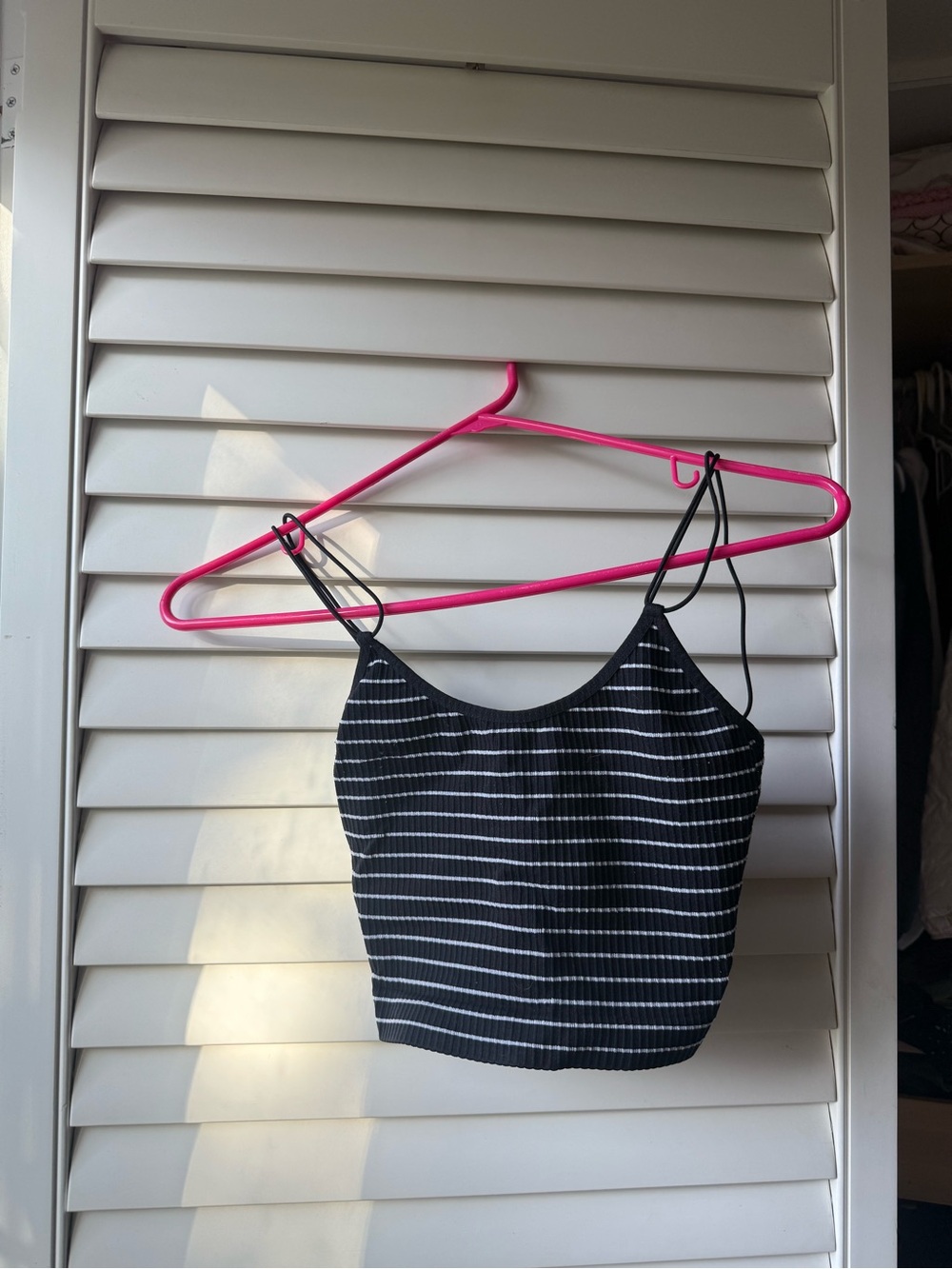 Striped Black & White Ribbed Cami Crop Top